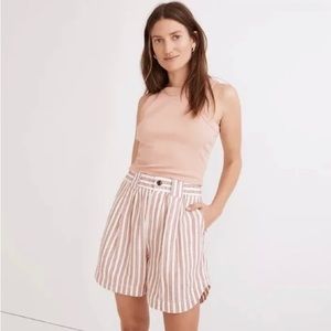 Madewell Linen-Blend Curved-Hem Shorts in Stripe NWT (Size Medium)